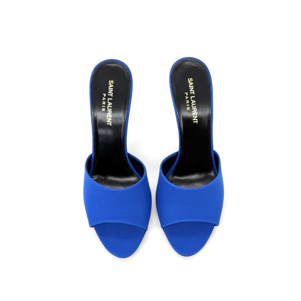NIB Saint Laurent LA 16 Sandals EU 38 US 8 Mules Royal Blue Silk Open Toe - Picture 6 of 12